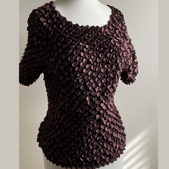 Brown Textured Popcorn Top with Short Sleeves ONE SIZE - Picture 1 of 9